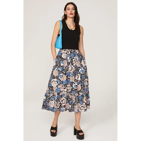 Tanya Taylor Black Top with Blue Floral Midi Dress - Picture 1 of 13